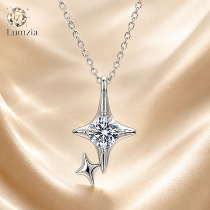 Moissanite Star Pendant Necklace Four Point Double Star O Chain S925 Sterling Silver D Color VVS1 GRA Certified Gift for Women