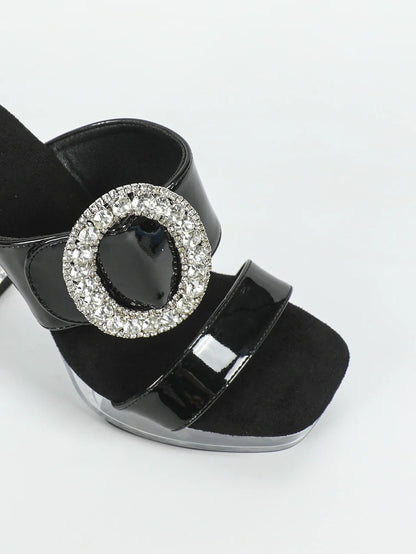 2025 New Women's Slippers Designer Luxury Rhinestone Square Toe Platform Sandals Summer 12CM Shoes For Ladies Clear High Heels