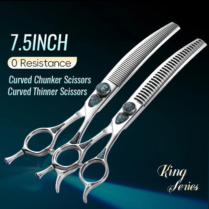 Fenice King Series 7/7.5Inch VG10 Shell Bearing Screws Dog Trimming Grooming Straight Curved Thinner Chunker Pet Scissors Tools
