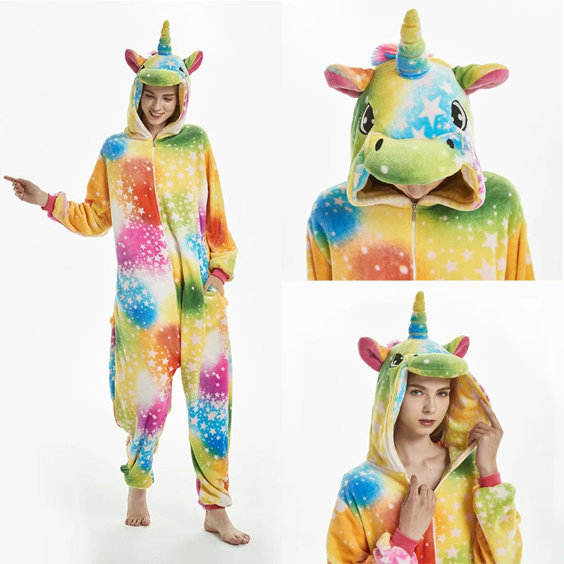 S M L XL Women One-piece Pajama Plush Flannel Jumpsuit Adult Winter Kigurumi Anime Onesies Halloween Unicorn Cosplay Costumes