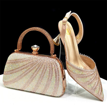 Doershow beautiful High Quality African Style Ladies Shoes And Bags Set Latest GOLD Italian Shoes And Bag Set For Party H-1