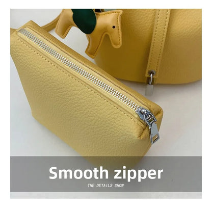 Fashion Vegetable Basket Bucket Bag Women's Autumn New Lychee Pattern Shoulder Bag Simple Solid Color Niche Messenger Bag