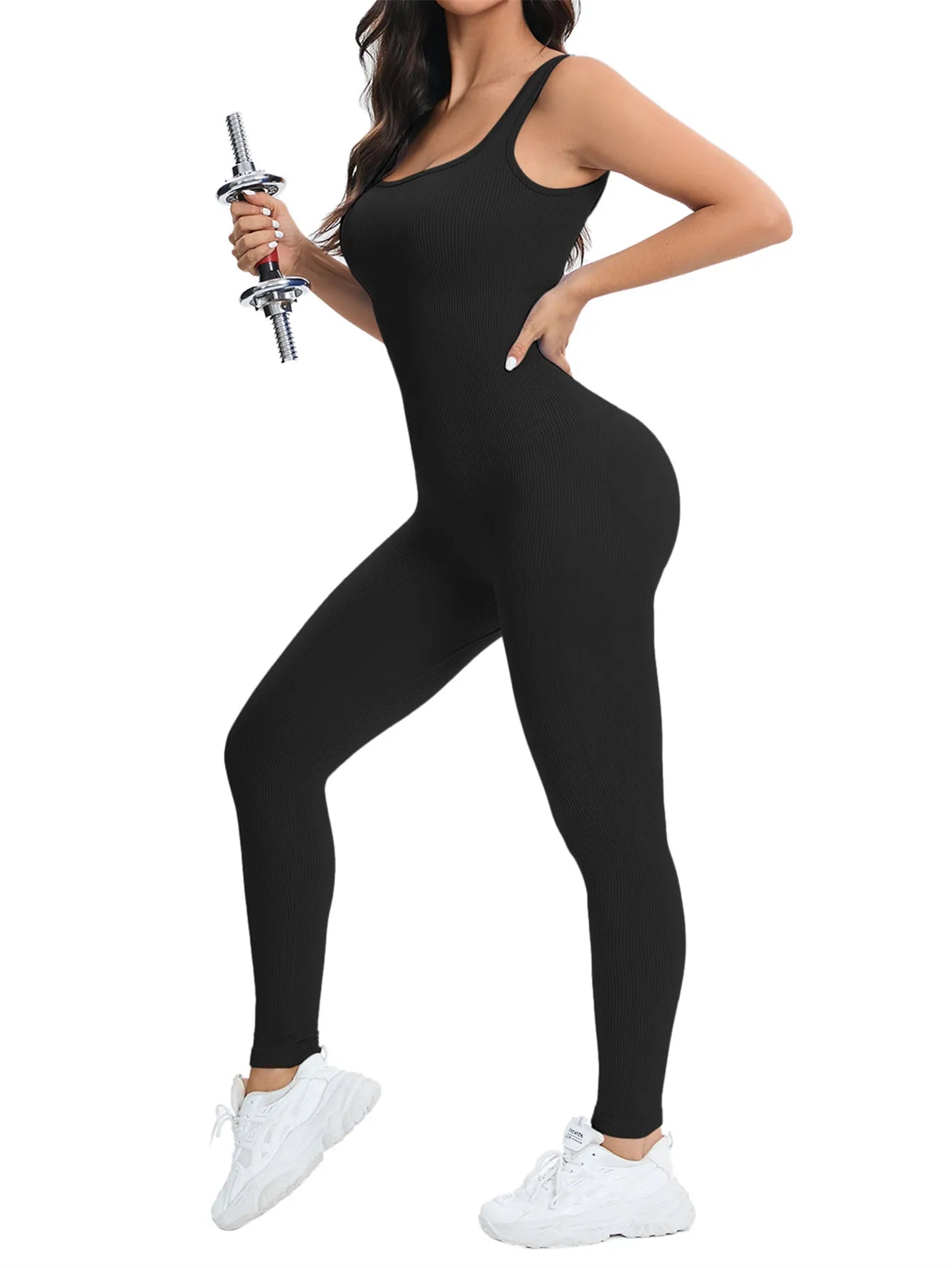 Women Workout Seamless Jumpsuit Yoga Ribbed Bodycon One Piece Tank Top Leggings Romper