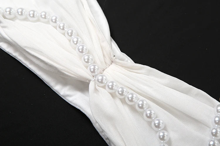 Weird Puss Sexy Bead Patchwork 2-Piece Set Women Ruched Halter Bra+Waistless Bottom Matching Elegant Beach Vacation Slim Outfits