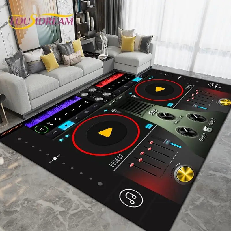 DJ Music Screen Area Rug, Creative Non-Slip Living Room Carpet, Modern Runner Floor Mat for Bedroom & Studio Decor, 1PC