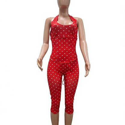 Doyerl Polka Dot One Piece Jumpsuits for Woman Club Outfits Halter V-neck Backless Lace-up Bandage Corset Bodycon Romper Mono