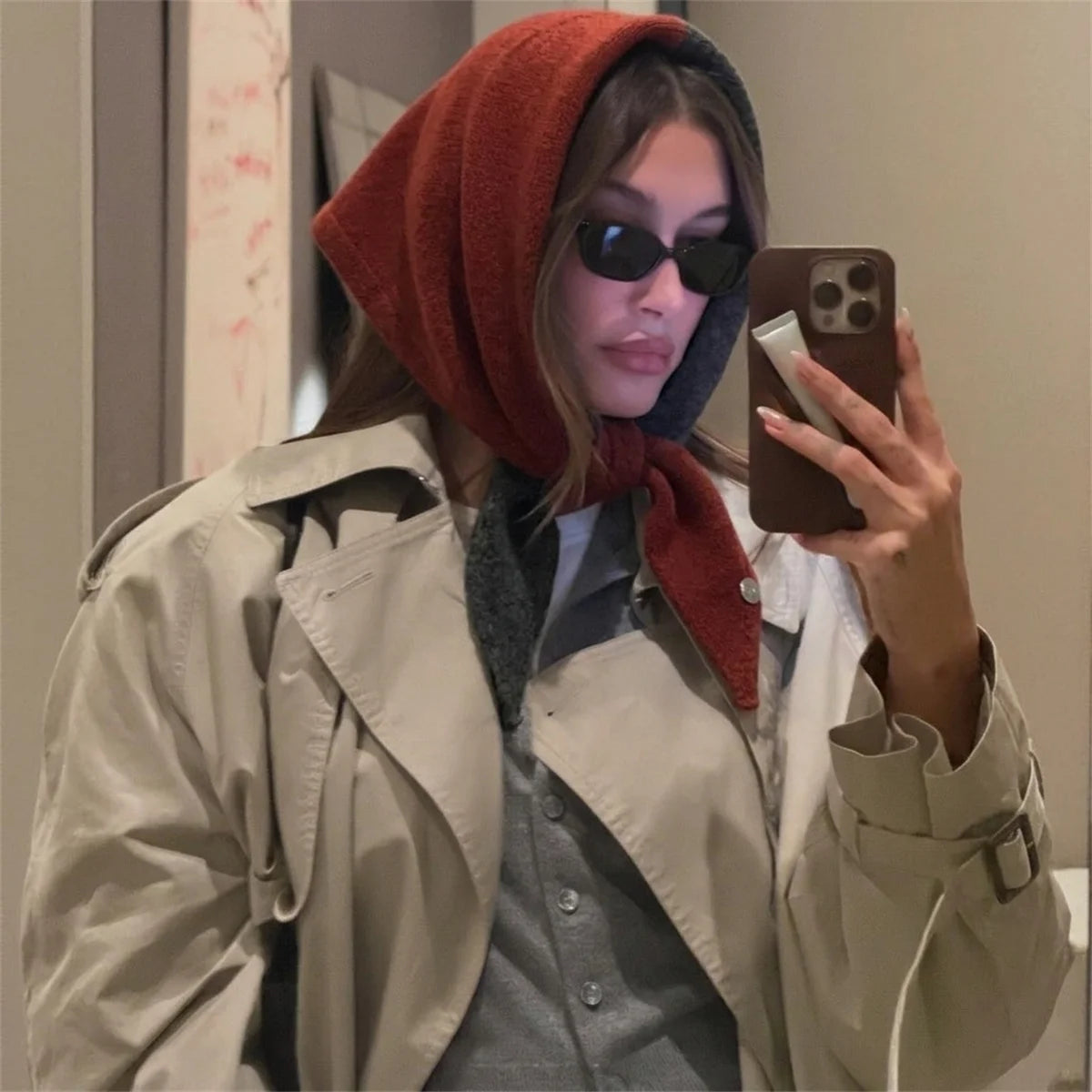 Women Sided Color Knitted Triangle Scarf Fashion Wool Turban Shawl Light Neck Wrap Multi-purpose for Daily and Travel Outfits
