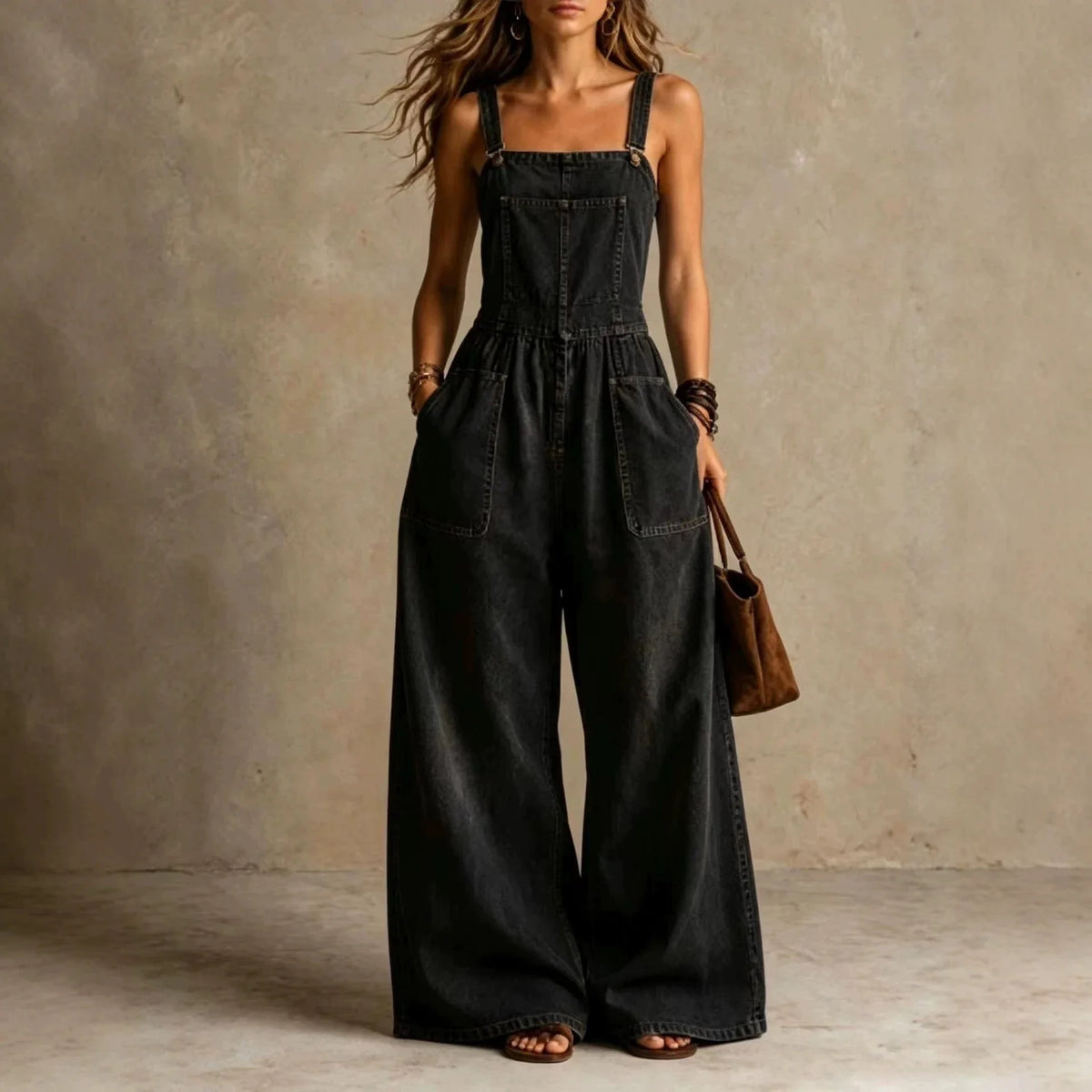 Fashion Denim Overalls for Women Loose Fit Classic Bib Casual Jean Street Denim Overall Jumpsuit Wide Leg Jean Rompers