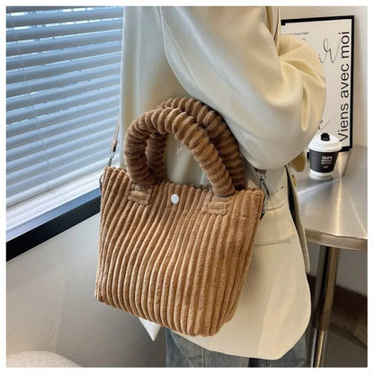 Fashion Corduroy Women's Bag 2023 Trend New Handbags Niche Versatile Bucket Shoulder Bags Female Nylon Button Crossbody Bags