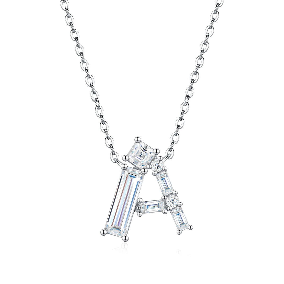 PureNew 26 Letter A-Z 4x12mm Moissanite Necklace For Women S925 Silver D Color 18k Plated Sparking Women's Moissanite Chain