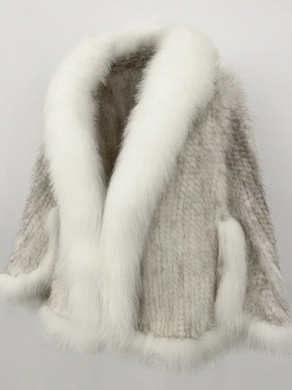 OFTBUY Autumn Winter Shawl Fashion Knitted Genuine Mink Fur Jacket Real Mink Fur Coat Women Cape Scarf Natural Fox Fur Cloak