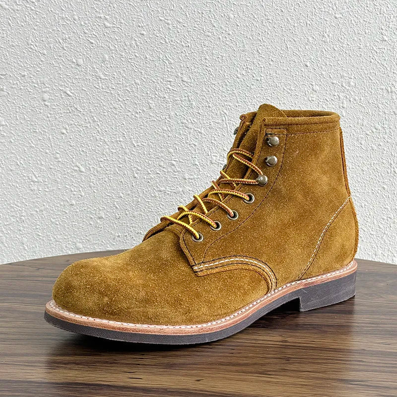 Mens Lace Up High Top Real Cow Suede Leather Work Shoes High Quality Ankle Boots Motorcycle Riding Safety Shoes Vintage Boots 45
