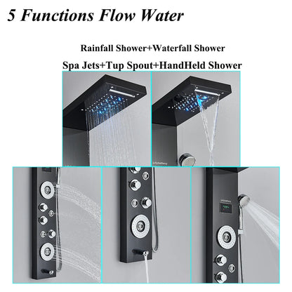 LED Shower Panel Tower System Rain Waterfall Shower Column With SPA Massage Temperature Screen athtub Water Mixer Tap Faucet Set