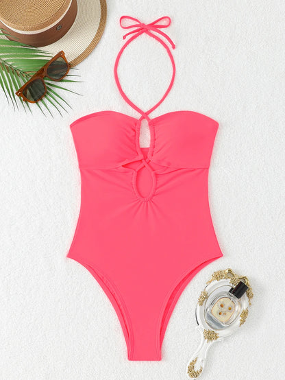 Solid Color Bathing Suit Bandeau Swimwear Woman 2026 One Piece Women's Swimsuit Female Bathwear Swimming for Beach Wear Monokini