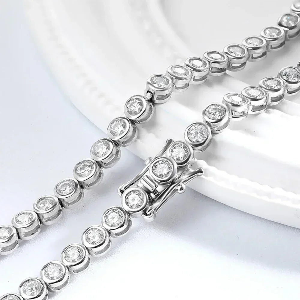 2/3mm Bezel Set Moissanite Tennis Necklace For Women Lab Diamond GRA Certified S925 Silver 18K Gold Plated Bubble Chain Jewelry