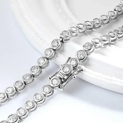 2/3mm Bezel Set Moissanite Tennis Necklace For Women Lab Diamond GRA Certified S925 Silver 18K Gold Plated Bubble Chain Jewelry