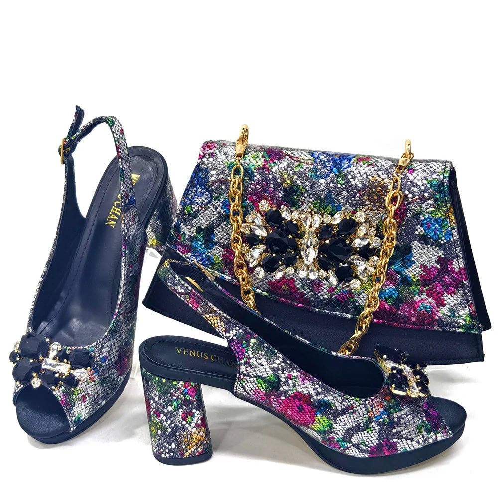 Venus Chan Italian Design Shoes and Bags Matching Set 2024 Women High Heel Party Purple Color Nigeria Wedding Bigger Size Shoes