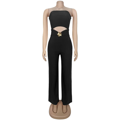 FAGADOER Sexy Hollow Out Bodycon Jumpsuit for Women Solid Color Sleeveless Backless Rompers Female Streetwear Overalls 2025 New
