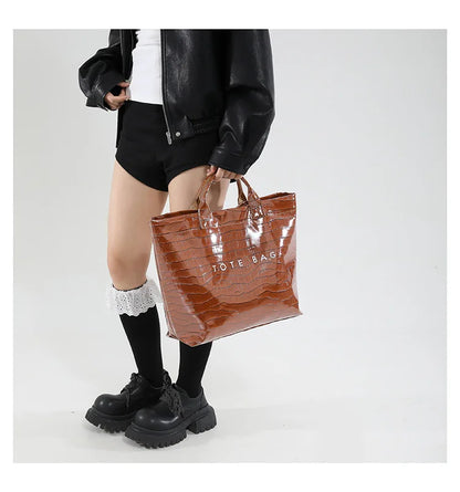 Crocodile Texture Tote Bag Pvc Kraft Paper Large Capacity Luxury Hobo Handbag Women Casual Shopping Letters Top Handle Hand Bags