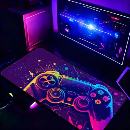 Extra Large XXL Full Desk Mouse Pad, Neon Rainbow Game Controller Gamer for PC Laptop E-sports Gamers Office Home Decor