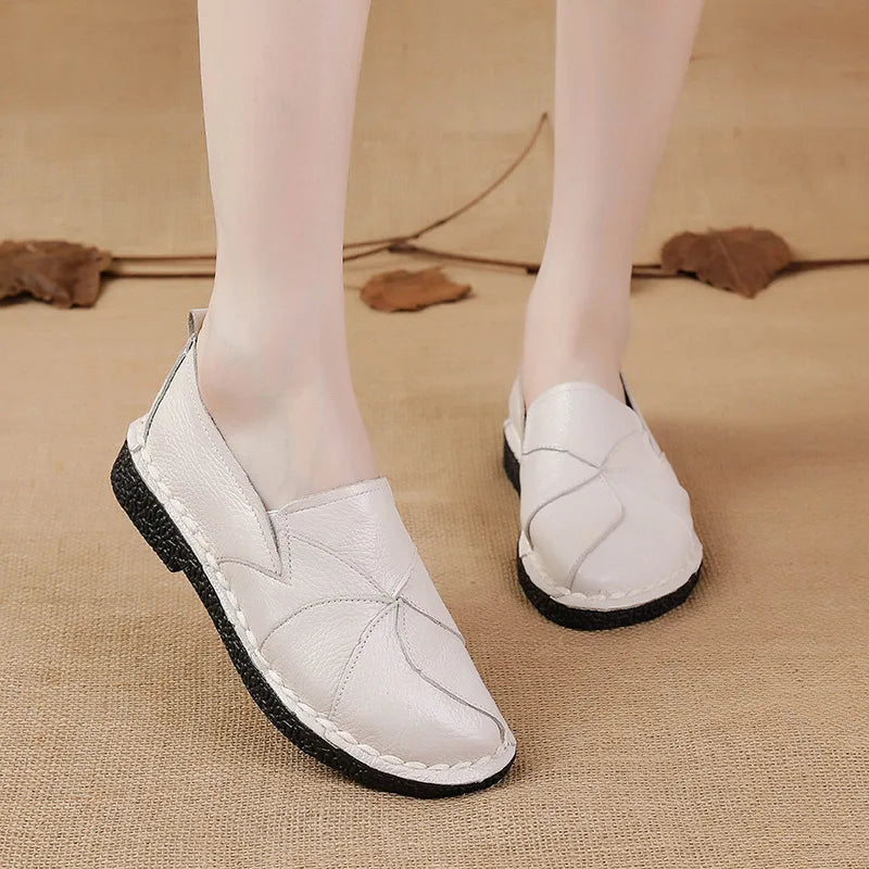 WOIZGIC Women's Ladies Female Woman Mother Shoes Flats Genuine Leather Loafers Moccasins Mixed Colorful Non Slip On Plus Size 42