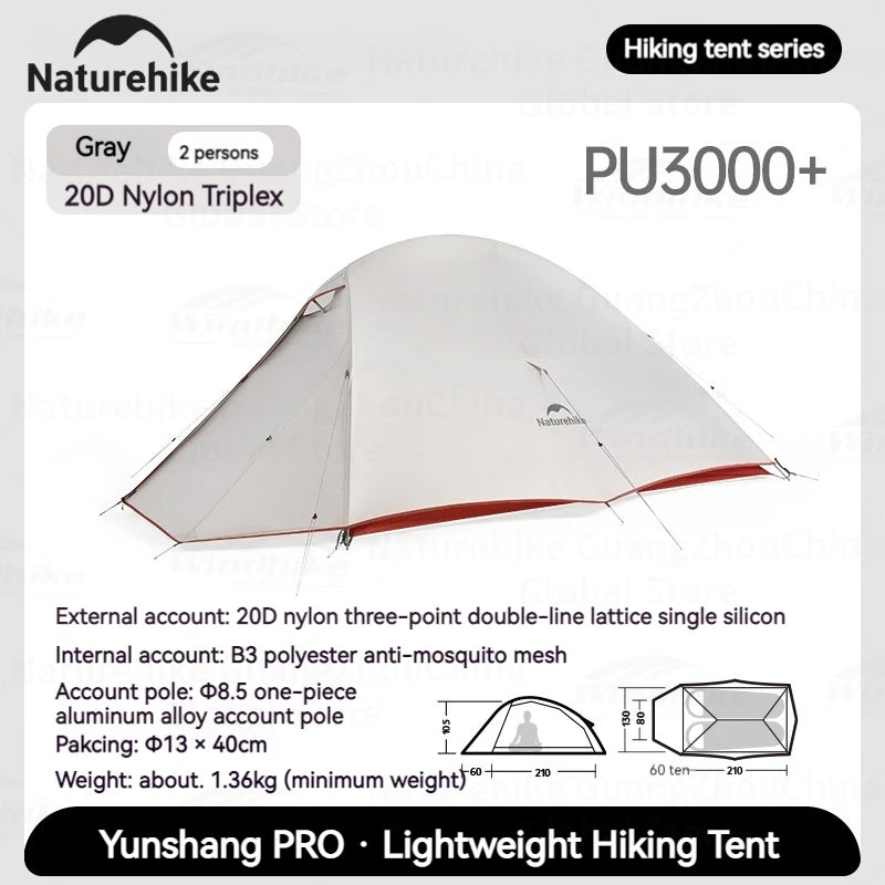 Naturehike Cloud Up Pro Tent Ultralight 1.36kg 1-2 Person 20D Waterproof Three Seasons for Camping Outdoor Hiking Backpack Tent