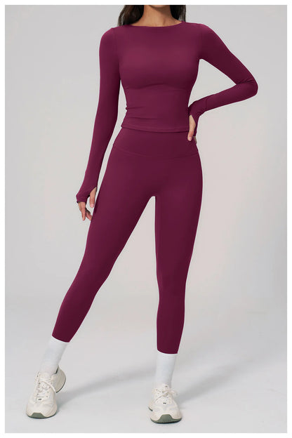 Yoga Set 2PCS Women Tracksuit Sportswear Workout Clothes Athletic Wear Gym Clothing Legging Fitness Top Long Sleeve Sports Suits