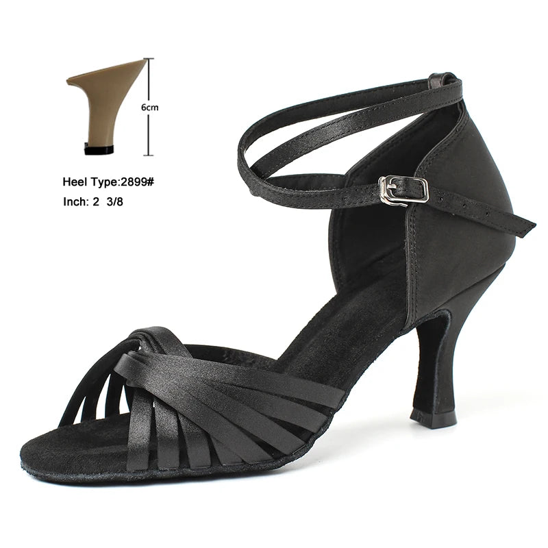 CIDIPAI Black Silk Satin Latin Dance Shoes For Women Latex Soft Soled Ballroom Tango Salsa Dance Shoes Indoor Party Shoes