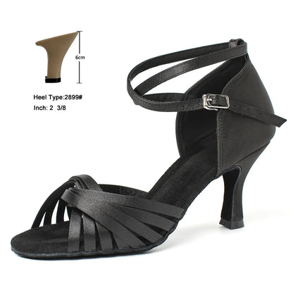 CIDIPAI Black Silk Satin Latin Dance Shoes For Women Latex Soft Soled Ballroom Tango Salsa Dance Shoes Indoor Party Shoes