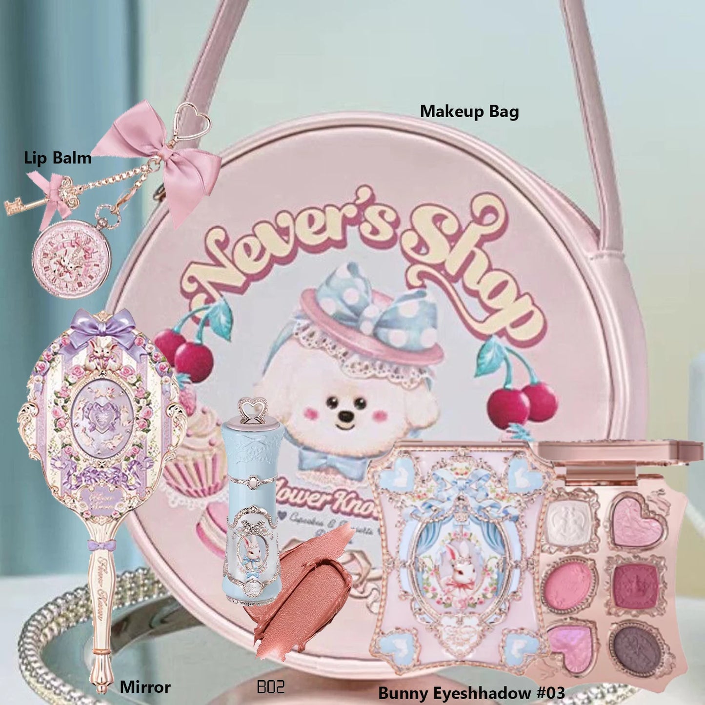 Flowerknows All In One Mackup Set Gift Box Flower Knows Glitter Eye Shadow Palette Blusher Long Lasting Gloss Lipstick With Bag