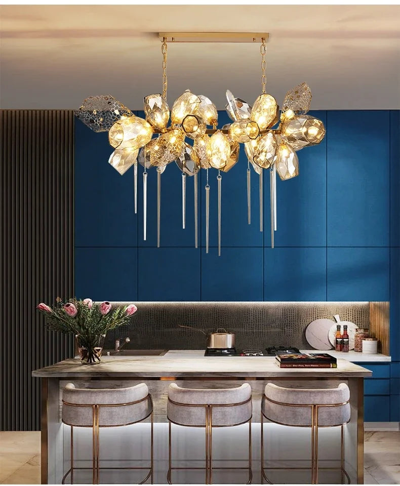 Postmodern Luxury K9 Crystal Chandelier Kitchen Island Decor LED Lighting Cognac Glass Dining Room Hanging Lights Loft Lamps