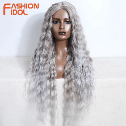 FASHION IDOL 30inch/75cm Water Wave Lace Wigs Synthetic Curly Lace Front Wigs Cosplay Ombre Blonde Hair Wigs For Black Women