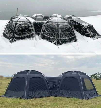 Hot Selling Large Connectable Big Family Camping Tent Dia. 460cm Geodesic Dome Tent with Modular Pod Tent Design 5 Bedrooms