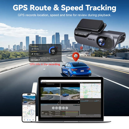 4K UHD Car Dash Camera DVR Night Vision Video Recorder with GPS Wi-Fi 24H Parking Monitoring Support for Vehicle Safety