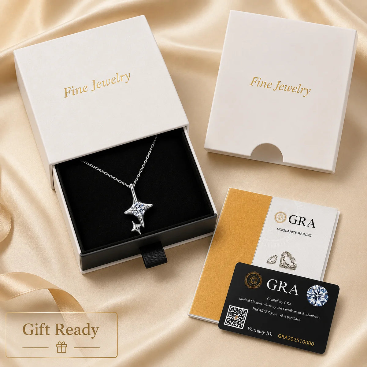 Moissanite Star Pendant Necklace Four Point Double Star O Chain S925 Sterling Silver D Color VVS1 GRA Certified Gift for Women