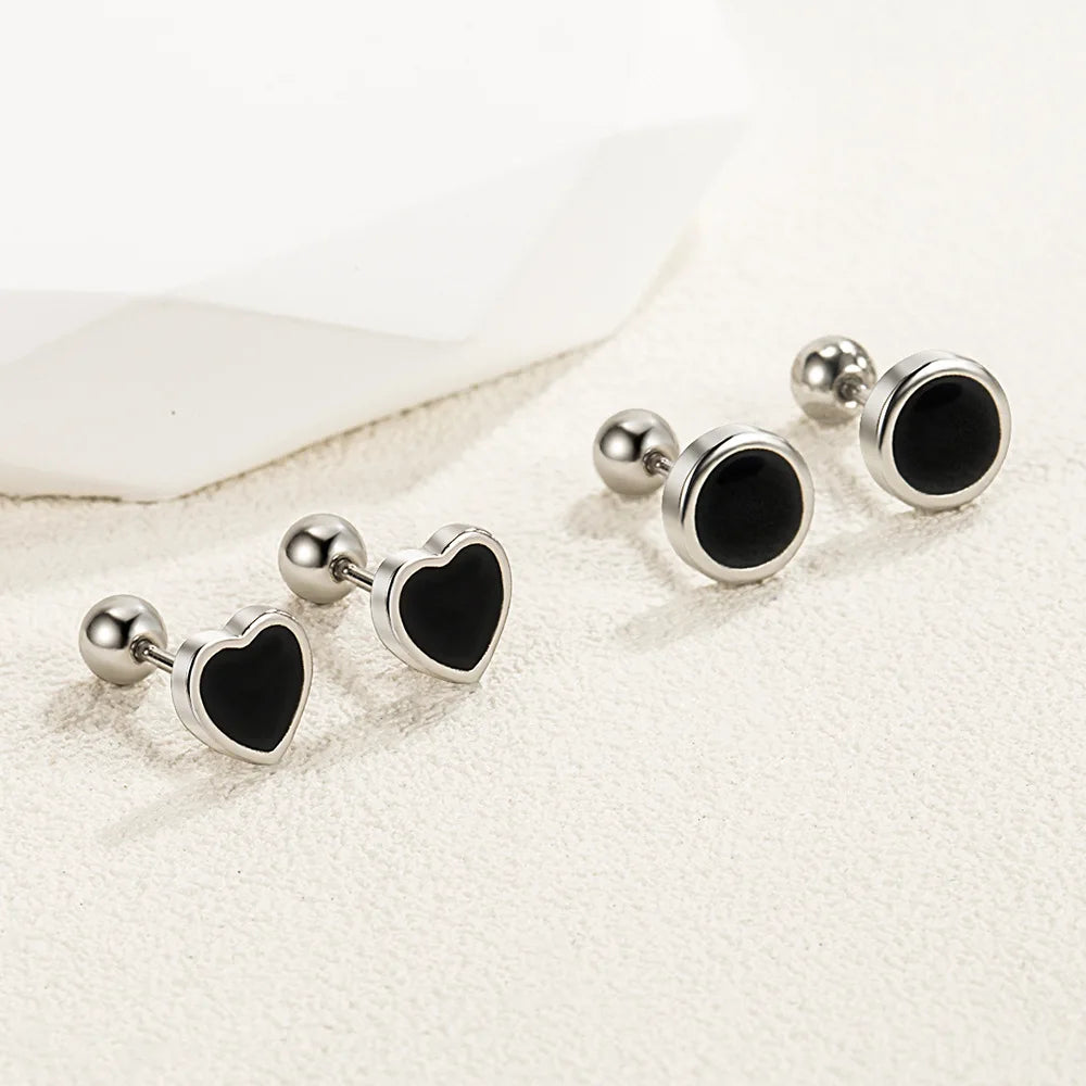 925 Sterling Silver Black Heart Star Round Stud Earrings for Women Engagement Luxury Quality Jewelry Wholesale Prevent Allergies