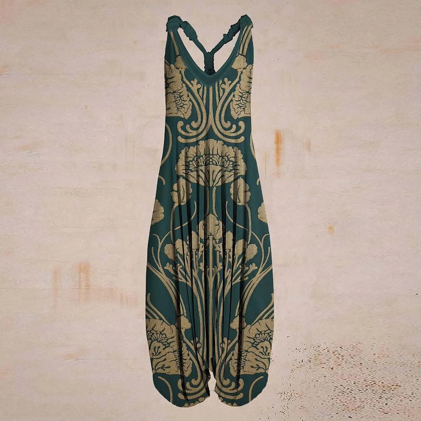 Wide Leg Bohemian Loose Overall Jumpsuit Ethnic Mandala Vintage Paisley Printing Women Rompers Backless Harem Bloomers Playsuit