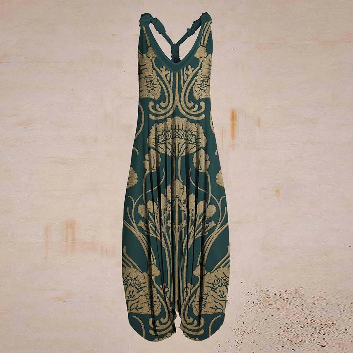 Wide Leg Bohemian Loose Overall Jumpsuit Ethnic Mandala Vintage Paisley Printing Women Rompers Backless Harem Bloomers Playsuit