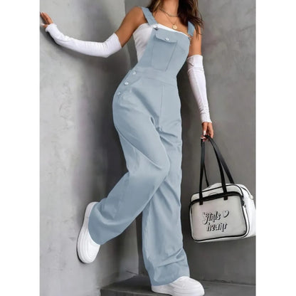 Women's Casual Bib Overalls Adjustable Shoulder Strap Pocket Wide Leg Jumpsuit Loose Straight Women Streetwear Suspender Pants