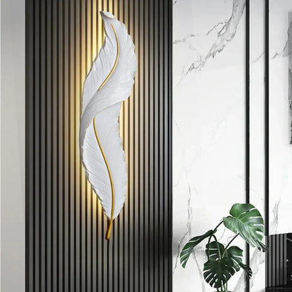 Nordic Feather Wall Lamp, Living Room, Bedroom, Headboard, Foyer, Creative Feather Lamp, Resin Aisle, Minimalist Background Ligh