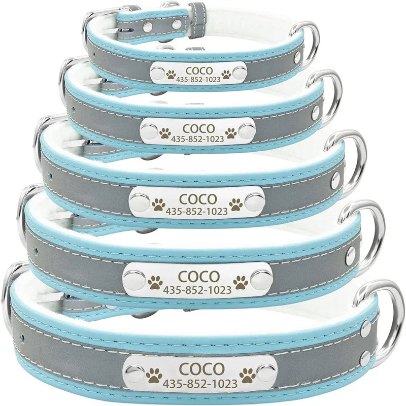 Dog Collar PU Leather Engraved - Customized with Name, Unique Gift for Dog Lovers, Adjustable Puppy for Small Medium Large Breed