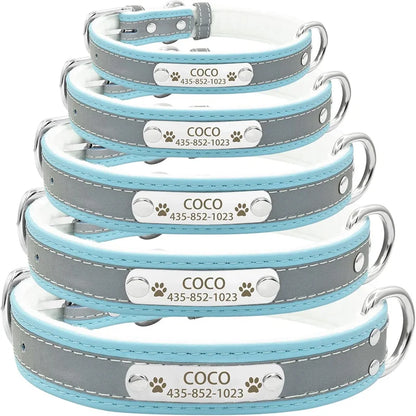 Dog Collar PU Leather Engraved - Customized with Name, Unique Gift for Dog Lovers, Adjustable Puppy for Small Medium Large Breed