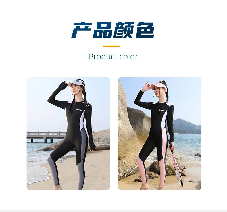 Women One Piece Long Sleeve WaterProof Outdoor Sports Beach Push Up SwimWear Female Full Body Quick-Dry Bathing Rash Guard