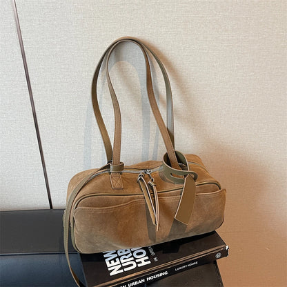 2026 Autumn Winter Latest Commute Shoulder Bags For Women PU Suede Pure Color Large Capacity Boston Bag Luxury Designer Handbags