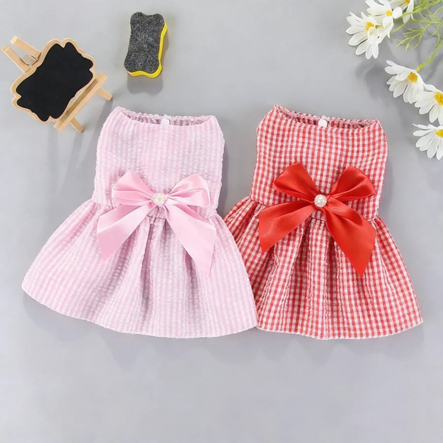 2pcs Pink & Yellow Bow-Knot Skirt For Pets In Spring/Summer For Small And Medium Sized Cats And Dogs Valentine's Day For Holiday