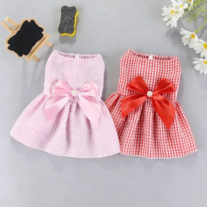 2pcs Pink & Yellow Bow-Knot Skirt For Pets In Spring/Summer For Small And Medium Sized Cats And Dogs Valentine's Day For Holiday