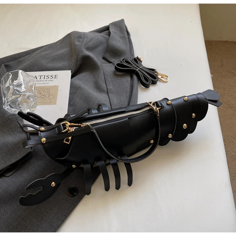 PU Zipper Commuting Crossbody Bags Lobster Shape Niche 2025 High Quality Ladies Bags Solid Color Rivet Fashion Shoulder Bags