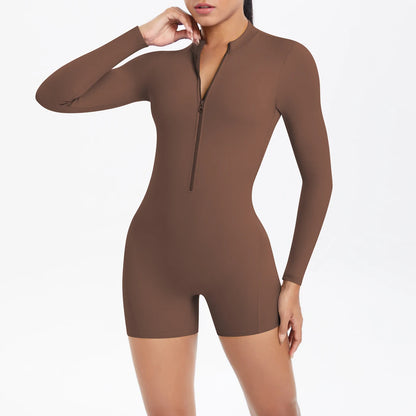 Women's Sports Shapewear Women Zipper Short Sleeve One Piece Gym Suit Breathable Quick Drying Sports Yoga Clothing Bodysuit