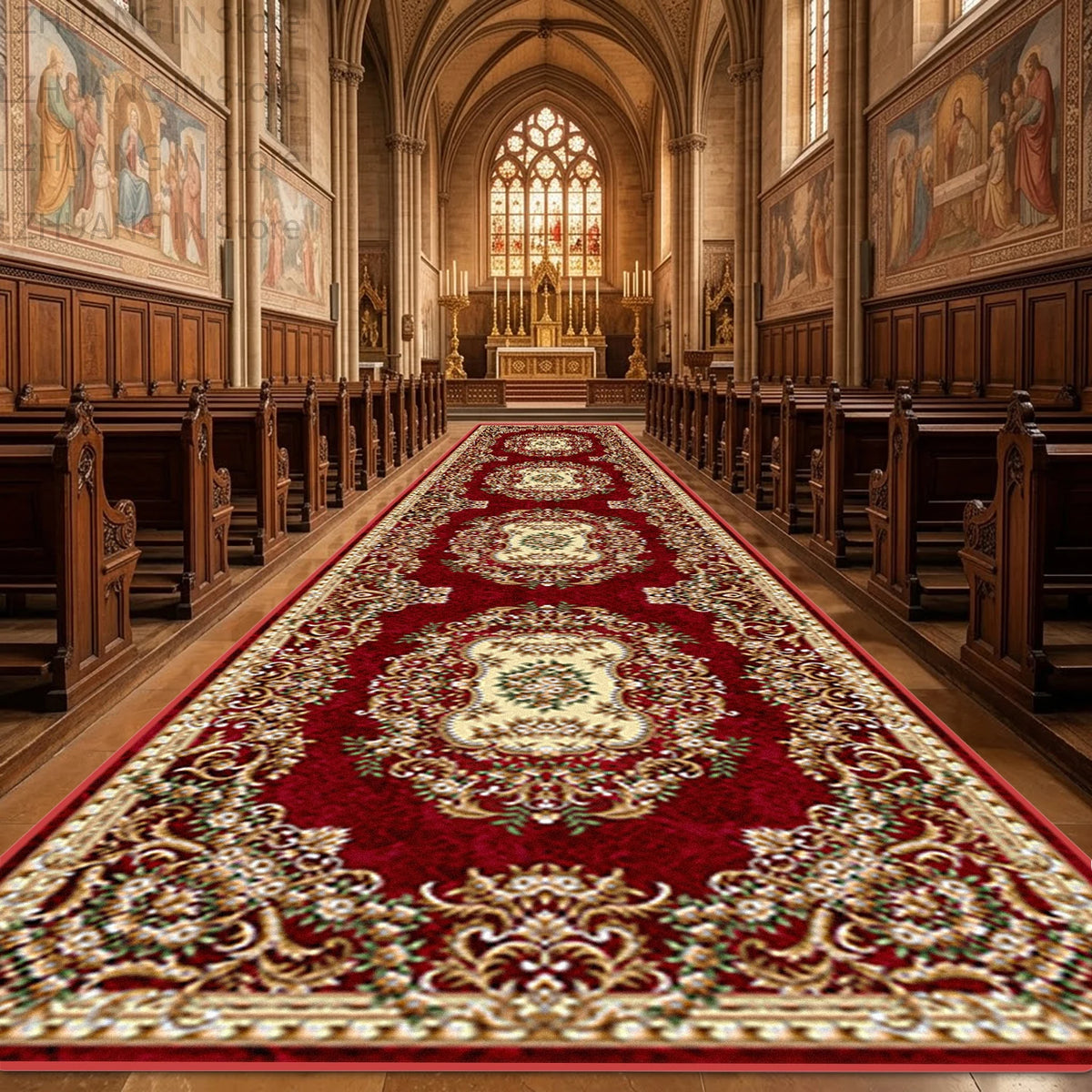 Red Luxury European Style Long Corridor Carpet Decoration Church Wedding Non-slip Soft Runner Rug Easy Clean Lint-free Floor Mat