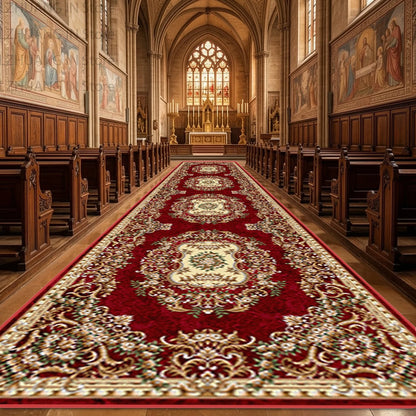 Red Luxury European Style Long Corridor Carpet Decoration Church Wedding Non-slip Soft Runner Rug Easy Clean Lint-free Floor Mat